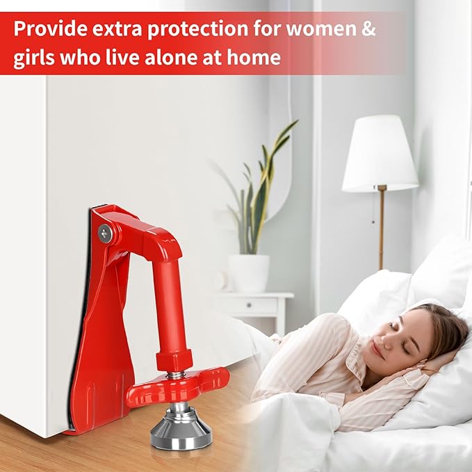 Portable Door Stopper Door Lock for Travel Anti Theft Door Blocker, Security Door Stoppers for Bottom of Door, No Drill Safety Doors Stopper Hotel Door Locks for Travelers Security (Red)