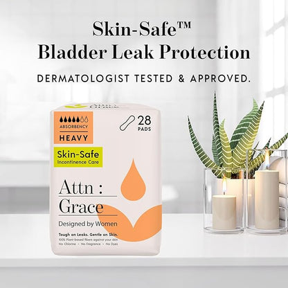 Attn: Grace Heavy Incontinence Pads for Women, 28-Pack - High Absorbency, Breathable, Plant-Based - Incontinence Pads for Heavy Bladder Leaks & Sensitive Skin
