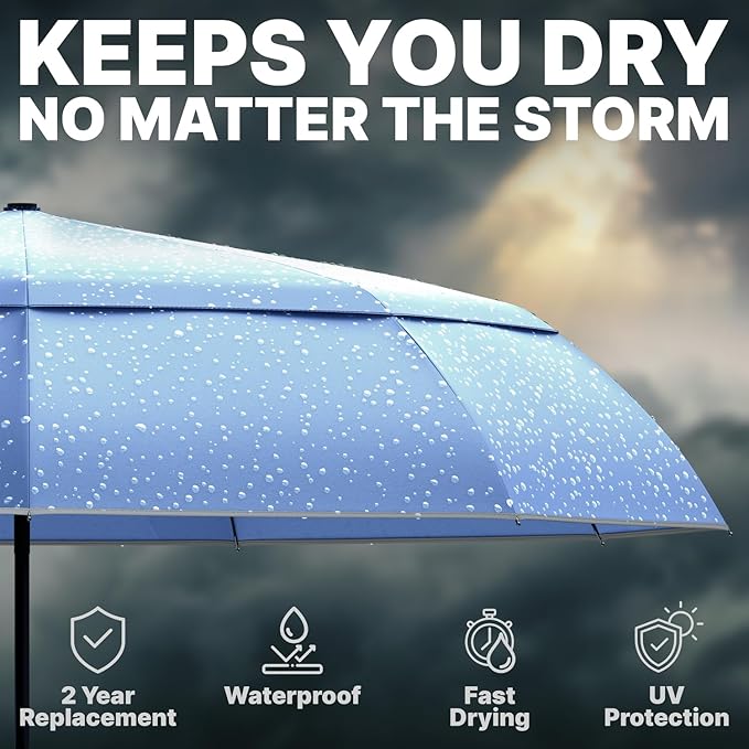 Royal Walk Windproof Folding Travel Umbrella Compact and Strong Luxurious Real Wood Handle Automatic Open Close Vented Double Canopy for Men and Women