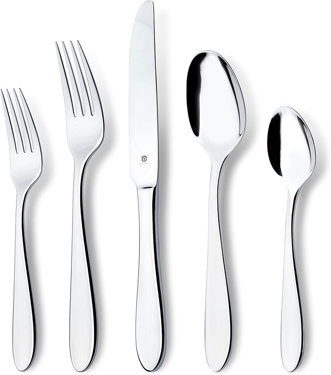 Modern Silverware Set, 18/10 Stainless Steel Flatware, Mirror Finish, Dishwasher Safe, Elegant Cutlery for Home and Dining, Built to Last (40-Piece, Razzoli)