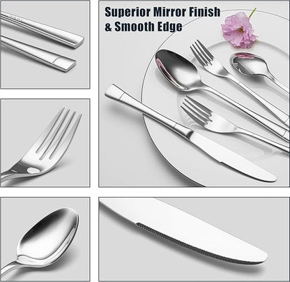 Heavy Duty Silverware Set for 4, 20-Piece 18/10 Stainless Steel Flatware Set, Mirror Polished Cutlery Modern Kitchen Eating Utensil Durable Tableware Included Knife Fork Spoon, Dishwasher Safe