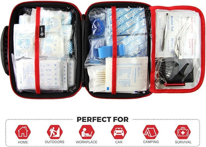 Compact First Aid Kit (228pcs) Designed for Family Emergency Care. Waterproof EVA Case and Bag is Ideal for The Car, Home, Boat, School, Camping, Hiking, Office, Sports. Protect Your Loved Ones. Red