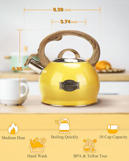Stovetop Tea Kettle, 2.1 Quart Stove Top Whistling Tea Kettles,Water Teapot Induction Tea Kettle with Food Grade Stainless Steel and Silicone Anti-Hot Handle, Suitable for All Heat Sources