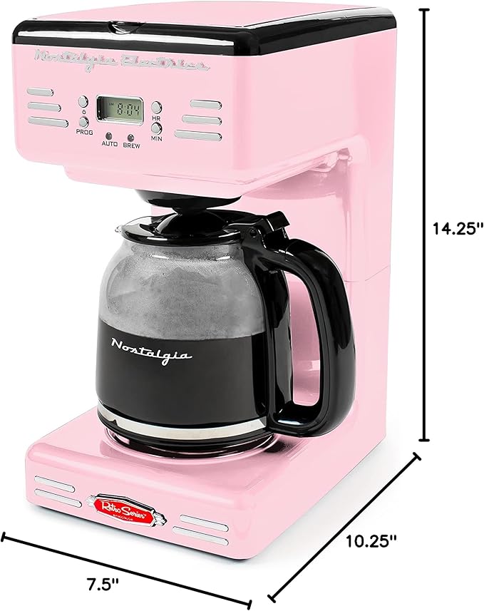 Nostalgia Retro 12-Cup Programmable Coffee Maker With LED Display, Automatic Shut-Off & Keep Warm, Pause-And-Serve Function, Pink
