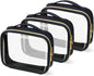 TSA Approved Travel Toiletry Bag,3 Pack Clear Makeup Bags with Handles,Quart Size Clear Cosmetic Bags for Traveling Women,Men,Carry on Airport Airline Compliant Bag,Black
