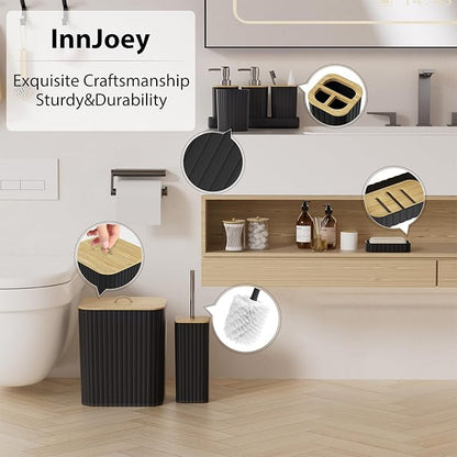 Bathroom Accessory Set - 25PC Bathroom Sets with Shower Curtain and Rugs, Black Bathroom Set, Bathroom Accessories Set, Shower Curtain Sets with Rugs, Bathroom Trash Can & Soap Dispenser