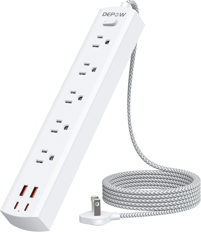 2 Prong Power Strip, 2 to 3 Prong Outlet Adapter with 5 AC & 4 USB Ports (2 USB C), 5FT Braided Cord, 1700J Two Prong Surge Protector, Wall Mountable, Ideal for Old House Non-Grounded Outlets