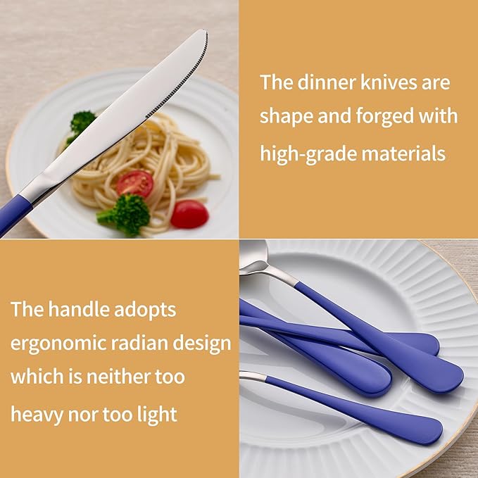 20-Piece Blue Silverware Set 18/0 Stainless Steel Silverware Set Blue Handle Cutlery Set Service for 4 Dinner Knives Forks Spoons Set Flatware Set Finish Dishwasher Safe