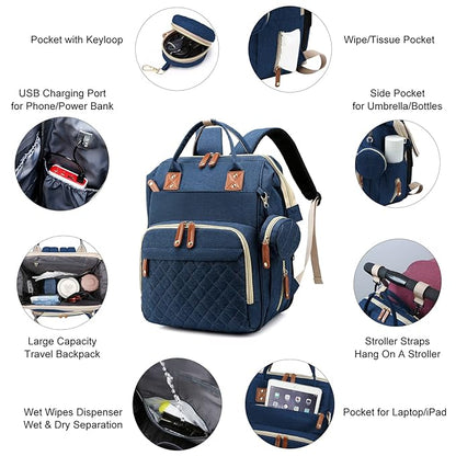 Diaper Bag, Backpack with Changing Station, Waterproof Baby Bag for Boys & Girls, USB Charging Port for Parents, Travel Backpack Baby Essentials & Lovely Baby Shower Gifts,Blue