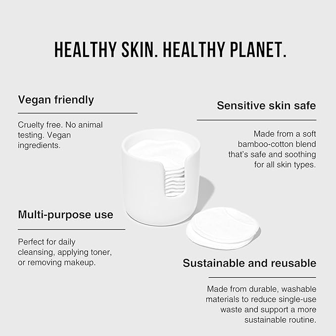 Public Goods Reusable Bamboo Cleansing Rounds | 14 Count Makeup Remover Pads with Cotton Mesh Wash Bag | Alternative to Disposable Cotton Rounds | Gentle, Machine Washable, Vegan Skincare Essential
