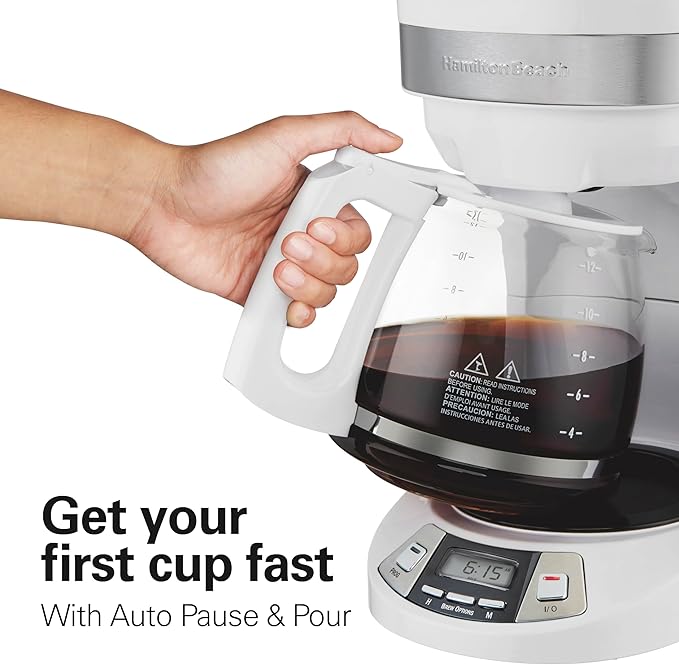 Hamilton Beach 12 Cup Programmable Drip Coffee Maker with 3 Brew Options, Glass Carafe, Auto Pause and Pour, White (46294)
