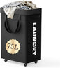 YECAYE 75L Rolling Laundry Hamper, Easy-to-Assemble Clothes Hamper with Wheels, Rolling Dirty Clothes Basket, Slim Basket for Bedroom, Bathroom, or Laundry Room, Black