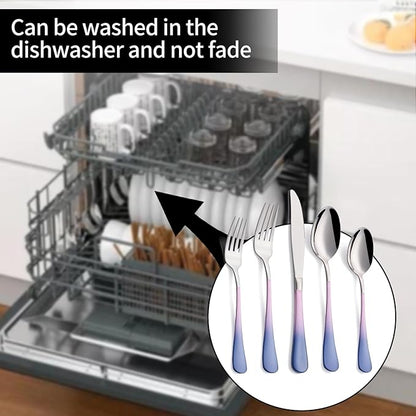 20-Pieces Color Silverware Sets for 4,Pink and gray Handle Stainless Steel Cutlery Set, Include Forks Spoons and Knives Set, Dishwasher Safe Utensil Sets for Home Restaurant
