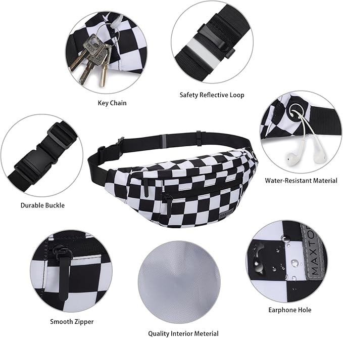MAXTOP Large Crossbody Fanny Pack with 4-Zipper Pockets,Gifts for Enjoy Sports Festival Workout Traveling Running Casual Hands-Free Wallets Waist Pack Phone Bag Carrying All Phones
