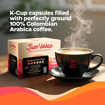 Juan Valdez Coffee Pods – Classic Medium Roast | K-Cups for Keurig Coffee Machines | 100% Colombian Arabica Beans | White Chocolate & Peach Notes | Single Serve Coffee Pods | 10 Count