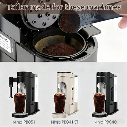 Coffee filter compatible with Ninja PB051 / PB040 / PB041ST-coffee grinder compatible with Ninja beans - gold 304 stainless steel mesh reusable - Coffee pod accessories 2PCS (1)
