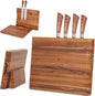 2 - in - 1 Magnetic Knife Block Holder with 16"x11" Cutting Board, Crafted from Premium Natural Teak Wood, Exquisitely Made with Elegant Design, Ideal for Efficient Kitchen Knife Storage