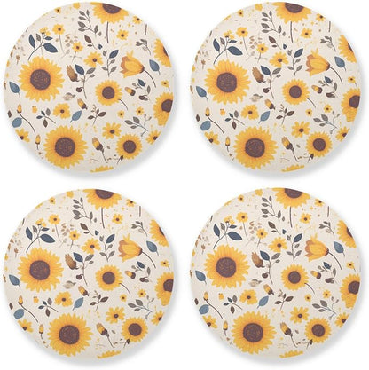 Sunflower Cow Leather Skin Brown Pattern Round Coasters