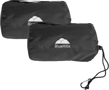 BlueHills Ultra Compact Travel Blanket 2 Pack Large Soft Cozy Portable Blanket Sheet with Carry Case and for Flight Airplane Car Layover Camping Hotel C203-2PK-Black