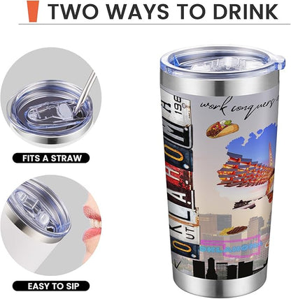 20oz Insulated Tumbler Oklahoma State Coffee Mug, United States Map Travel Mug Landmark, Birthday Gifts Cute Custom Tumbler Cups with Lid and Straw Gifts for Mom