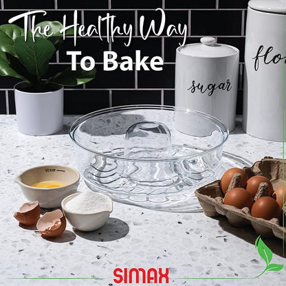 SIMAX Clear Glass Shallow (4.75”) Bundt Pan | Heat, Cold, and Shock Proof, Holds 2.1 Quarts (8.4 Cups), Made in Europe