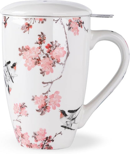 AmorArc Porcelain Tea Mug with Infuser and Lid, 18 Oz Tea Cup with Handle for Loose Leaf Tea, Gift for Tea Lovers of Men and Women