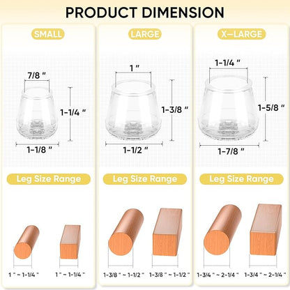 BALEINE 24 Pack Silicone Chair Leg Floor Protectors, Stool Leg Protectors Cap, Non-Slip Chair Leg Caps for Hardwood Floors (Clear & Large, 24 Pack)