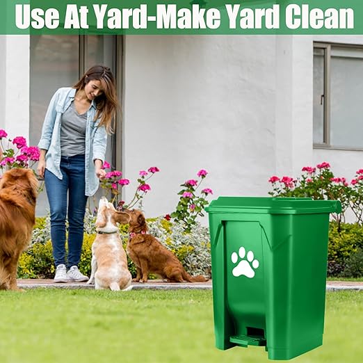 Outdoor Dog Poop Trash Can, Dog Waste Trash Can Pooper Scooper for Yard Garden Kitchen with Lid, Pedal, Removable Inner Bin, Large Waste Bag, Green (Fully Assembled)