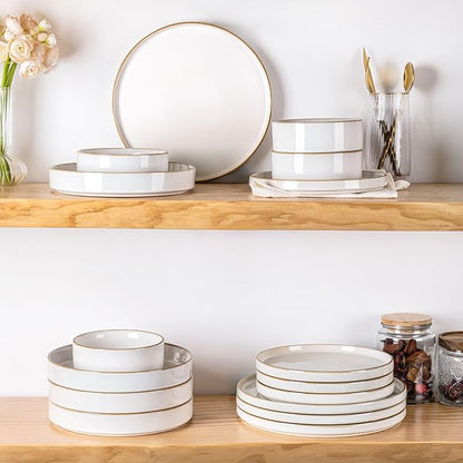 GBHOME Ceramic Dinnerware Sets for 4, 12 Pieces Stoneware Plates and Bowls Sets, Reactive Glaze Dishes -Scratch Resistant, Dishwasher&Microwave Safe-Pearl White
