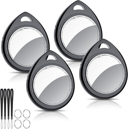 Air Tracker Tags-4 Pack, 5.3 Bluetooth Tracker Work with Apple Find My (iOS Only), 100dB Sound, Smart Tag with Keychain/Lanyard, Item Finder for Luggage/Key/Suitcase, Replaceable Battery, Black.
