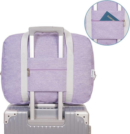 For Spirit Airlines Personal Item Bag 18x14x8 Foldable Travel Duffel Bag Tote Duffle Carry on Luggage for Women 30L (Purple (With Shoulder Strap))