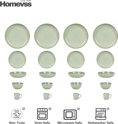 Eur-Nordic Shape Raising Rim 20pc Dinnerware Set, Shiny Glaze Green with Speckle Effect
