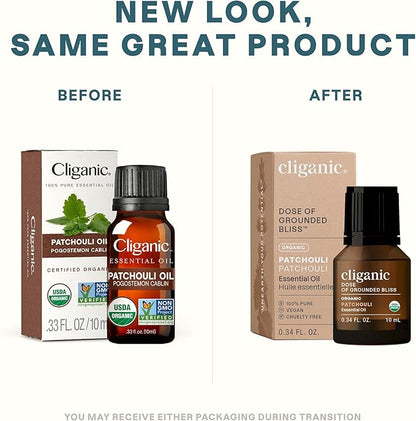 Cliganic Organic Patchouli Essential Oil - 100% Pure Natural Undiluted, for Aromatherapy Diffuser | Non-GMO Verified (Packaging May Vary)