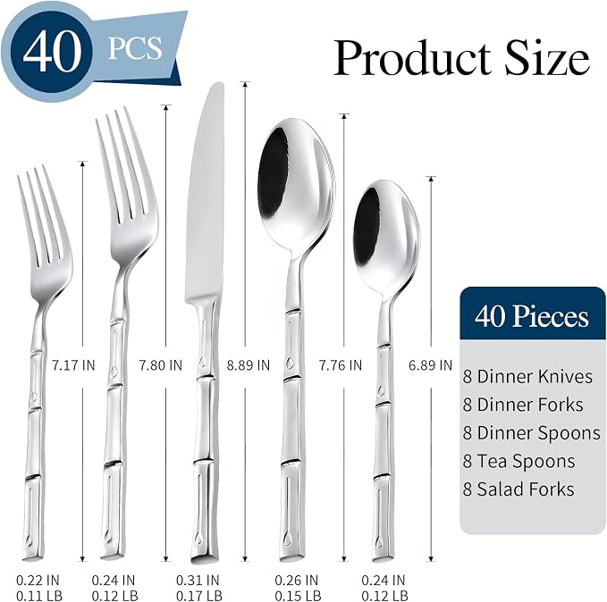Silverware Set 40-Piece Bamboo Pattern Service