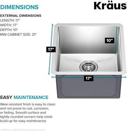 Kraus Kitchen Sink - Kraus Standart Pro 17-Inch Undermount Single Bowl, 16 Gauge Stainless Steel Kitchen Sinks, KHU101-17