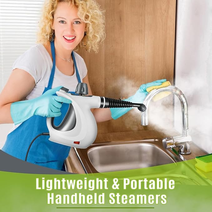 Pressurized Handheld Multi-Surface Natural Steam Cleaner with 12 pcs Accessories, Multi-Purpose Steamer for Home Use, Steamer for Cleaning Floor, Upholstery, Grout and Car (Grey)