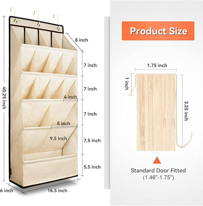 FENTEC 1 Pack Over the Door Shoe Organizers, Hanging Shoe Organizer with Large Deep Pocket Shoe Holder for Closet Shoe Rack for Wall, Over Door Shoe Storage Hold up to 18 Pairs Shoe, Beige