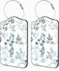 2 Pcs Green Eucalyptus Leaves Luggage Tags for Suitcases PU Leather Baggage Tags Name ID Label with Privacy Cover and Stainless Steel Loop for Men Women Travel Bag Suitcase