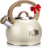 Teapot for Stovetop, 2.1 Quart Stove Top Whistling Tea Kettle, Teapot Kettles with Food Grade Stainless Steel and Wood Pattern Folding Handle, Suitable for All Heat Sources