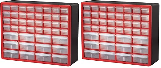 Akro-Mils 44-Drawer Plastic Drawer Storage Cabinet for Garage Organization, Bead Organizer, Building Bricks Storage, Teacher Toolbox, Makeup Organizer, 20-Inch W x 6-Inch D x 16-Inch H, 10144 Red