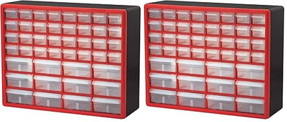Akro-Mils 44-Drawer Plastic Drawer Storage Cabinet for Garage Organization, Bead Organizer, Building Bricks Storage, Teacher Toolbox, Makeup Organizer, 20-Inch W x 6-Inch D x 16-Inch H, 10144 Red