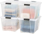 IRIS USA 54 Qt Stackable Plastic Storage Bins with Lids, 4 Pack - BPA-Free, Made in USA - See-Through Organizing Solution, Latches, Durable Nestable Containers, Secure Pull Handle - Clear
