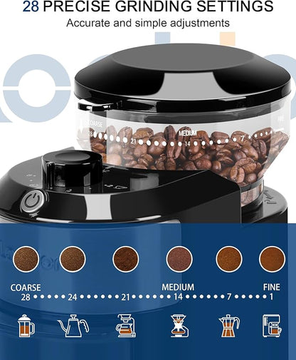 Lonkion Burr Coffee Grinder Electric - Adjustable Burr Grinder with 28 Precise Grind Settings for 12 Cups - Coffee Grinders for Home Use - Professional Coffee Bean Grinder - Stainless Steel