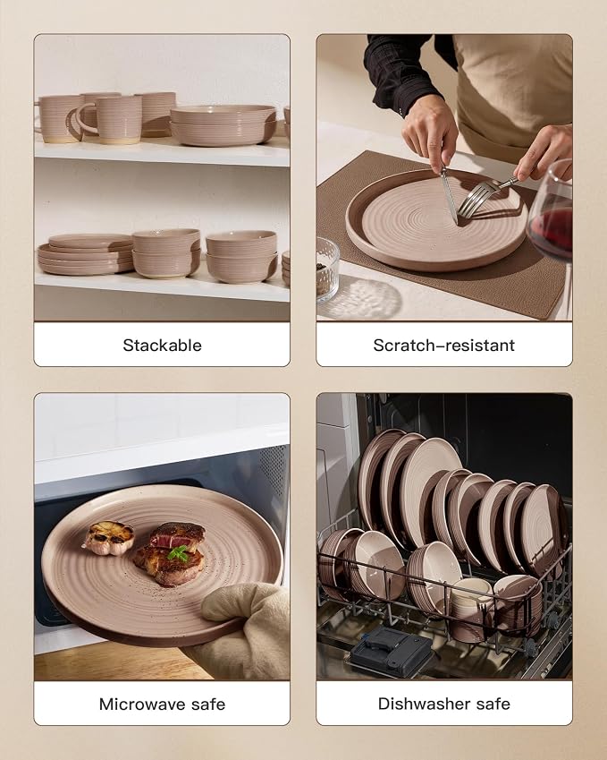 Stoneware Dinnerware Sets with Pasta Bowls, Service