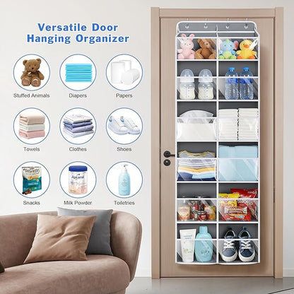 Univivi Over the Door Organizer 6 Tiers, Extra Large Door Hanging Organizer with Clear Deep Pockets Over the Door Storage for Closet, Bedroom, Nursery, Bathroom and Pantry (Grey)
