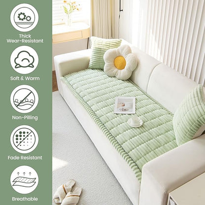 OTOB Couch Covers for 3 Cushion Sofa Pet Friendly, Plush Fuzzy Non Slip Sofa Covers Washable, Soft All Seasons Sofa Slipcovers Furniture Protector Dog Bed Mat (Matcha Green, 27.6" x 82.7")