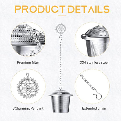 3 Sets Tea Infusers Steeper for Loose Leaf Tea Holder Stainless Steel Tea Ball Mesh Strainer Filters with Drip Trays and Pendant(Plant Style)
