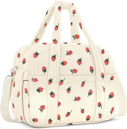 Corduroy Lunch Box Lunch Bag for Women Adults Men, Cute Strawberry Insulated Work Reusable Leakproof Simple Large Lunch Boxes Tote Bag Adults Cooler Bag, with Shoulder Strap