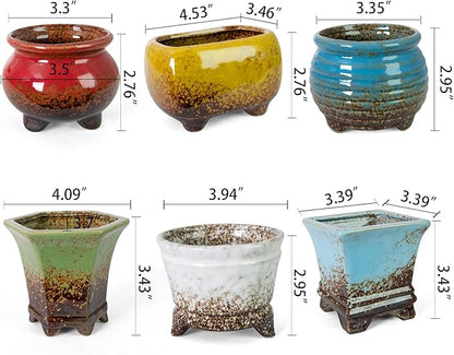 ARTKETTY Succulent Pots - Small Succulent Plant Pot with Drainage Pack of 6, Ceramic Cactus Planter Pots for Indoor Unique Flower Planter Container for Home Office Decor