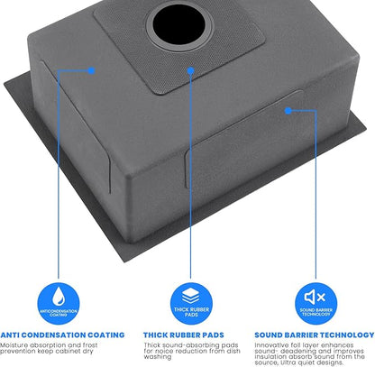 POPFLY 23 x 18 Inch Drop in Kitchen Sink, 304 Stainless Steel Overmount Single Bowl 9 Inch Deep Small Rv Sink Handmaed Bar Prep Top mount Utility Sink, Black